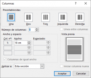 Configuración avanzada de columnas en Más columnas Word