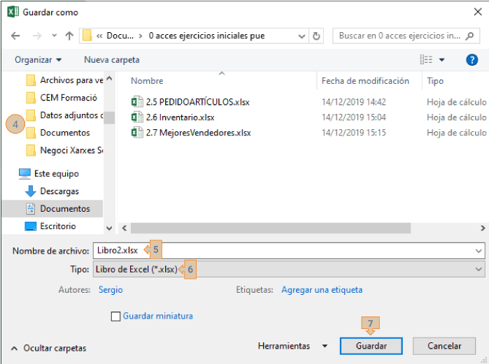 Guardar libro Excel y Explorador de Windows