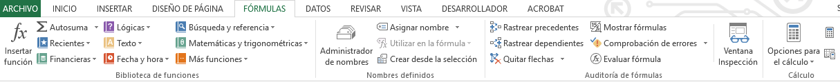 Pestaña Fórmulas Excel