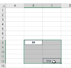 Selección del rango B8:C12 Excel