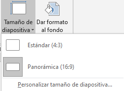 Tamaño diapositiva Estándar 4:3 Panorámica 16:9 PowerPoint