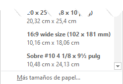 Comando Tamaño de página desplegado Comando Tamaño de página desplegado