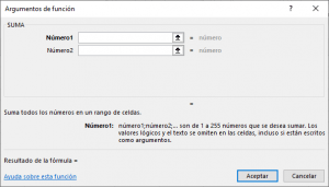 Ventana Argumentos de función Excel Ventana Argumentos de función Excel
