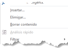 Insertar y eliminar del menú contextual Excel